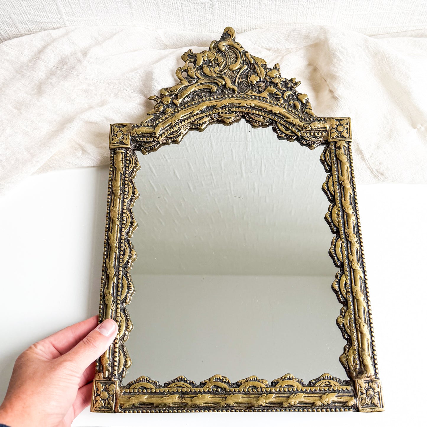 Ornate Brass Table Mirror