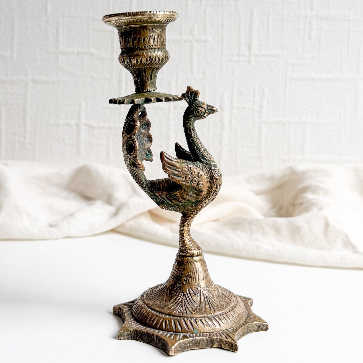 Brass Peacock Candle Holder