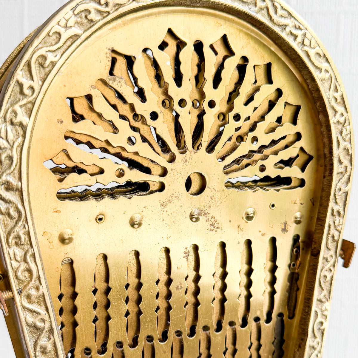 Antique Peacock Brass Fireplace Screen