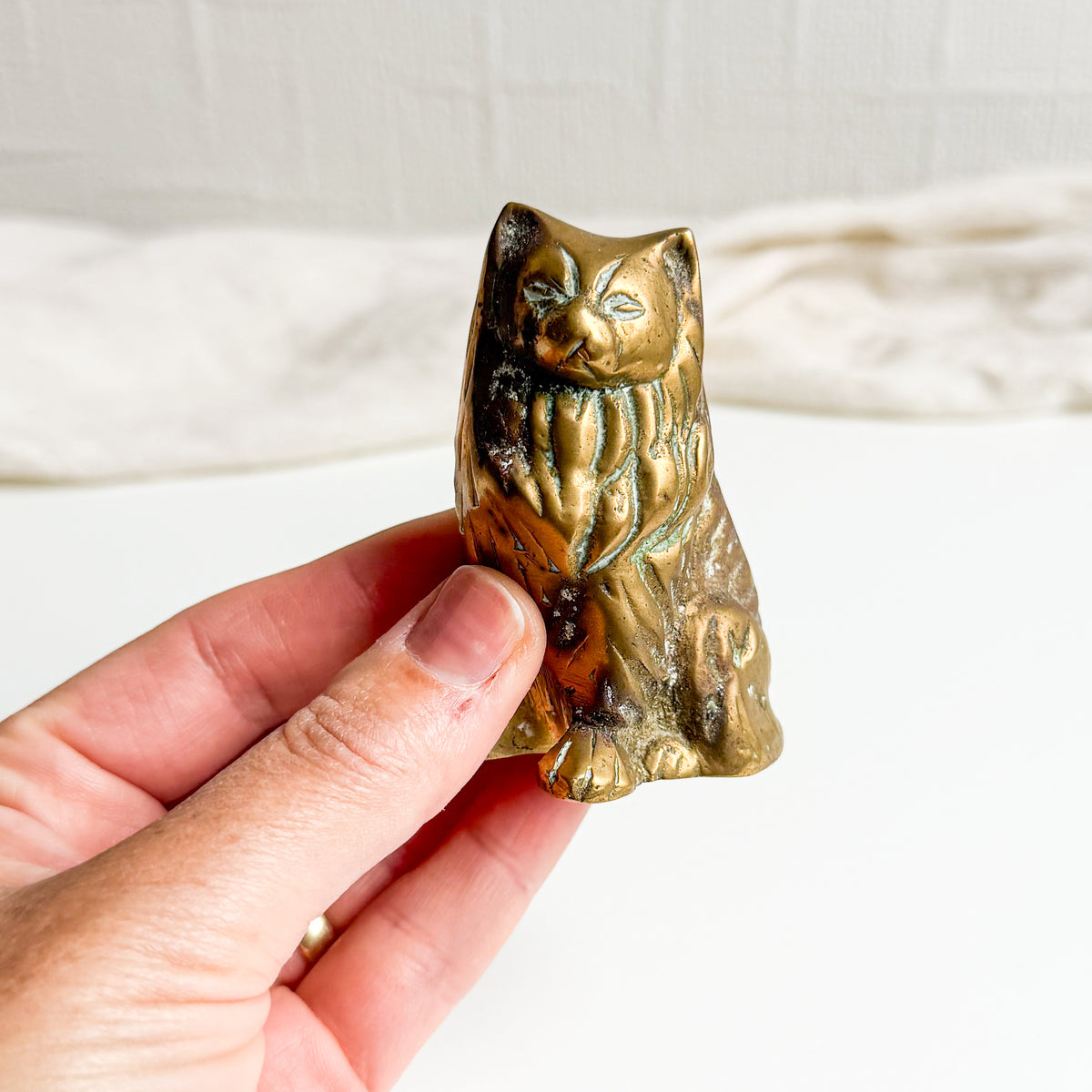 Small Sitting Brass Cat