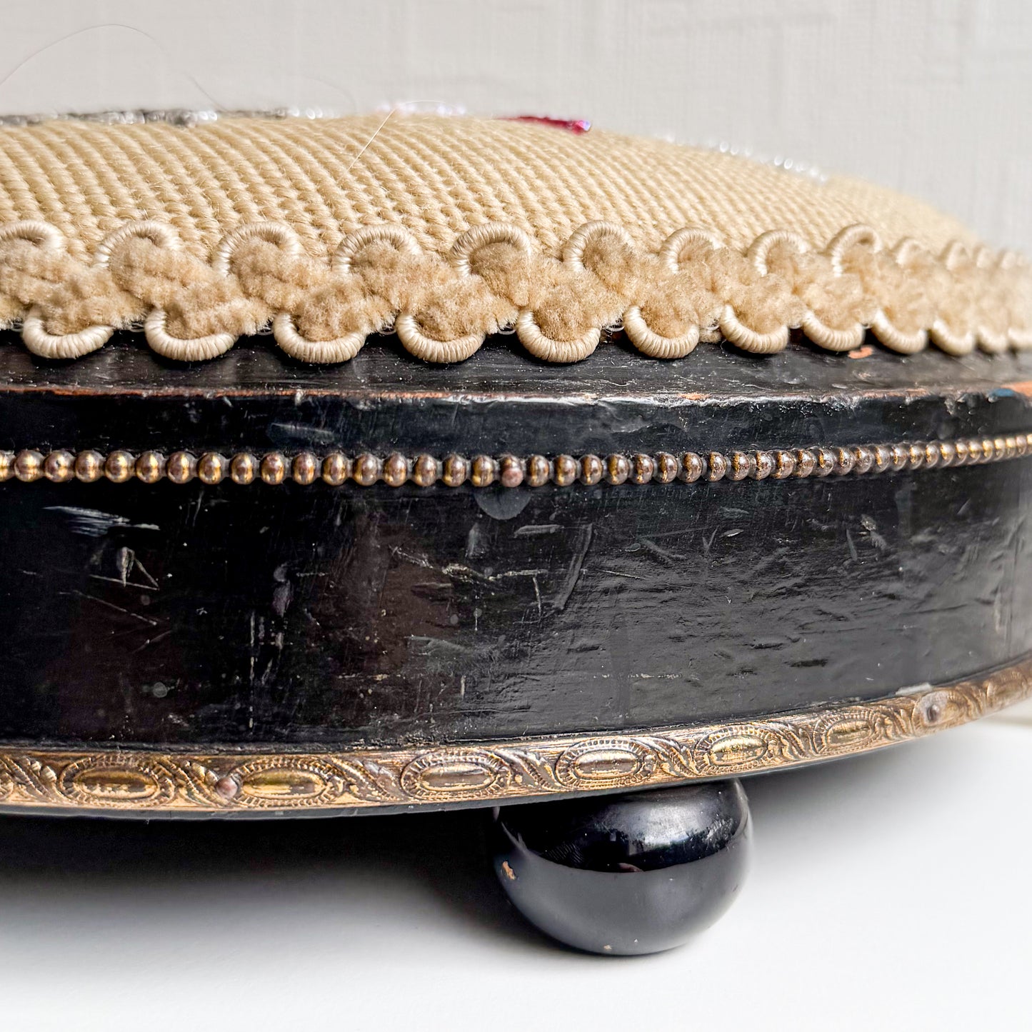 Victorian Footstool with Beadwork Embroidery