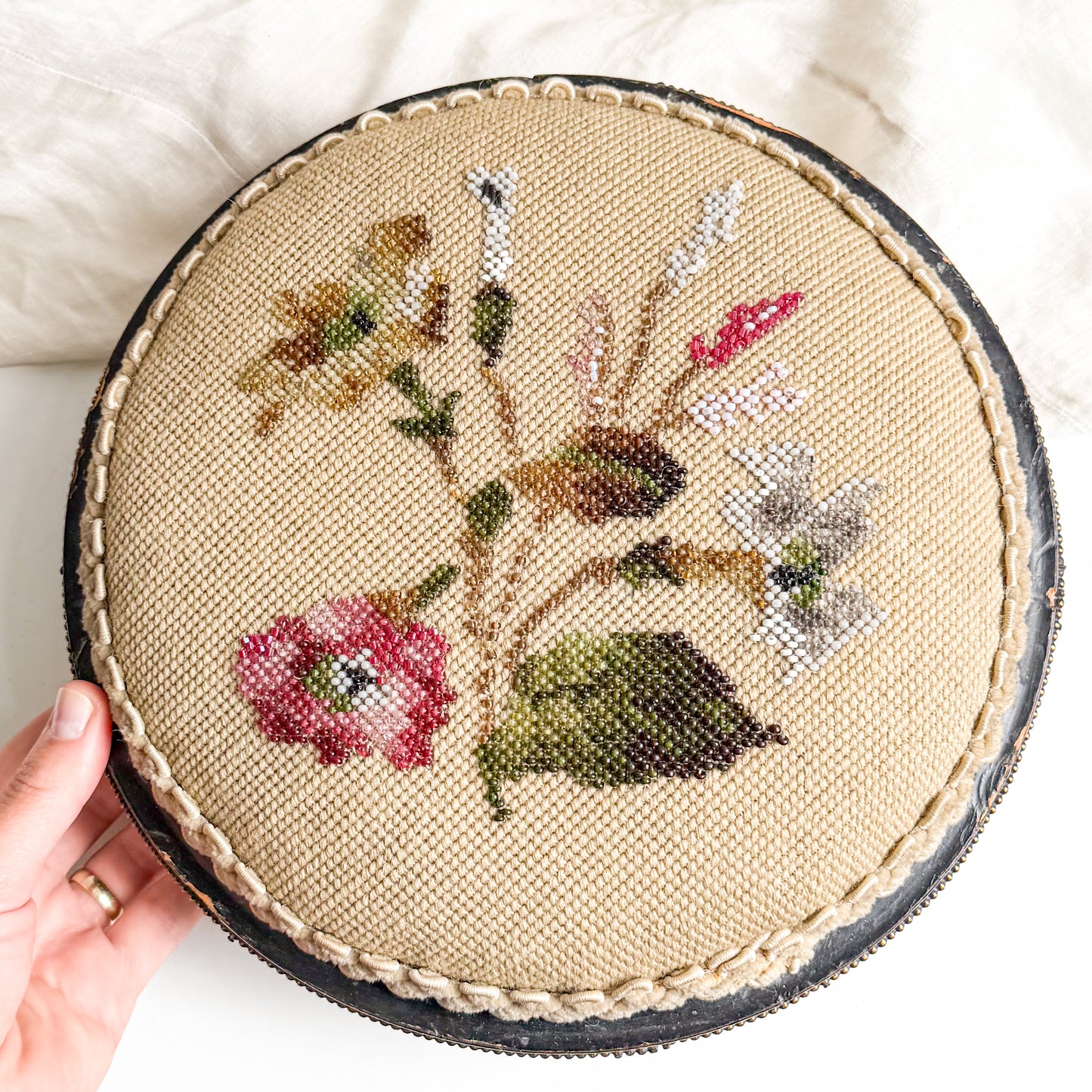 Victorian Footstool with Beadwork Embroidery