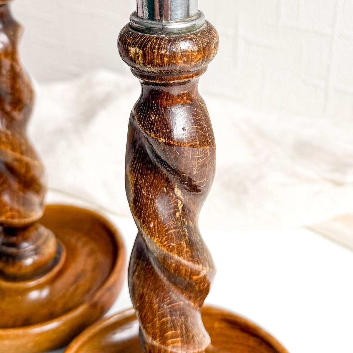 Pair of Oak Barley Twist Candlesticks