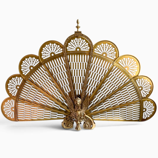 Antique Peacock Brass Fireplace Screen