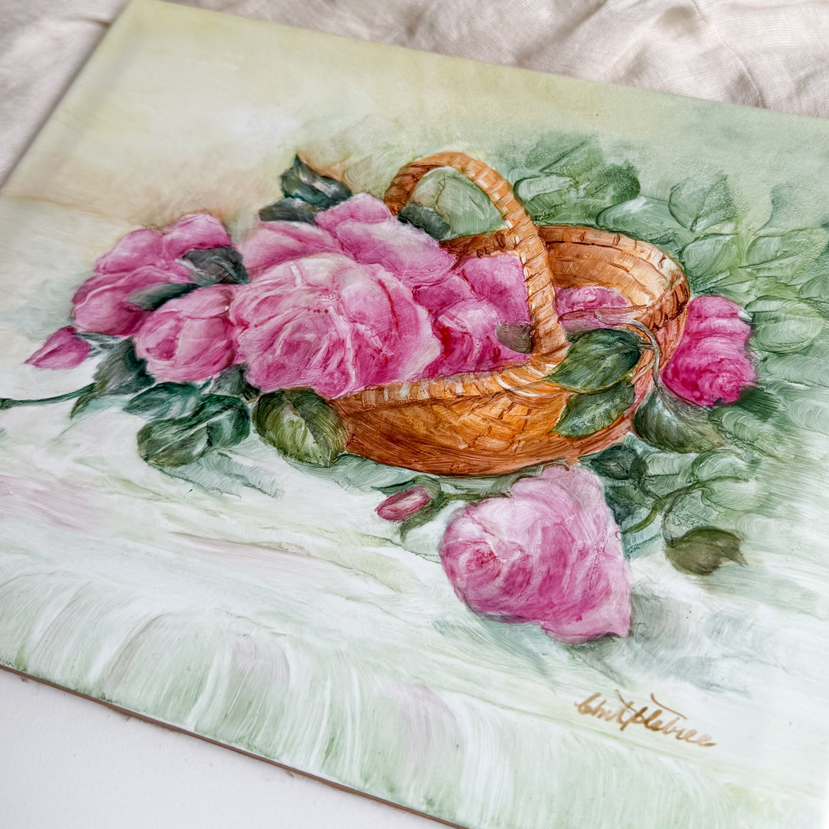 Hand Painted Floral Ceramic Tile