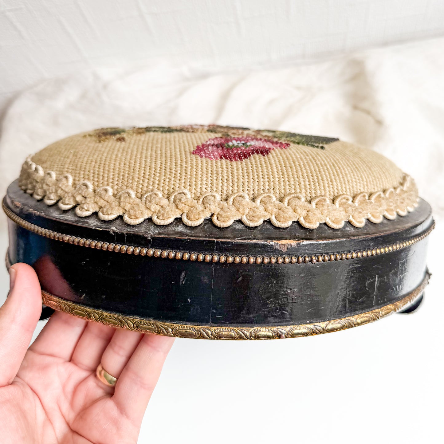 Victorian Footstool with Beadwork Embroidery