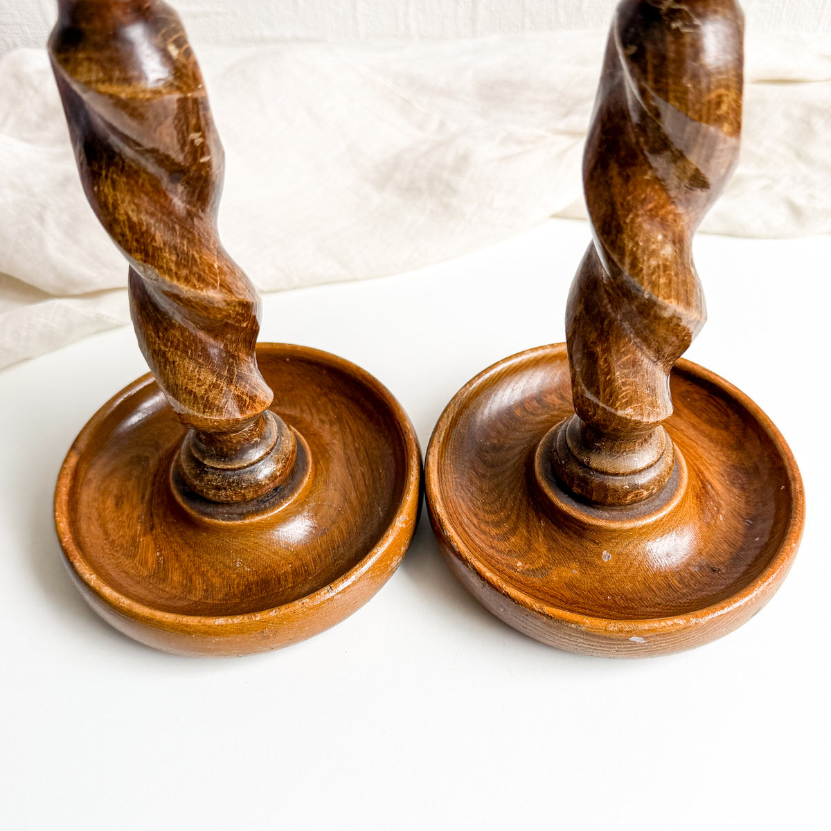Pair of Oak Barley Twist Candlesticks