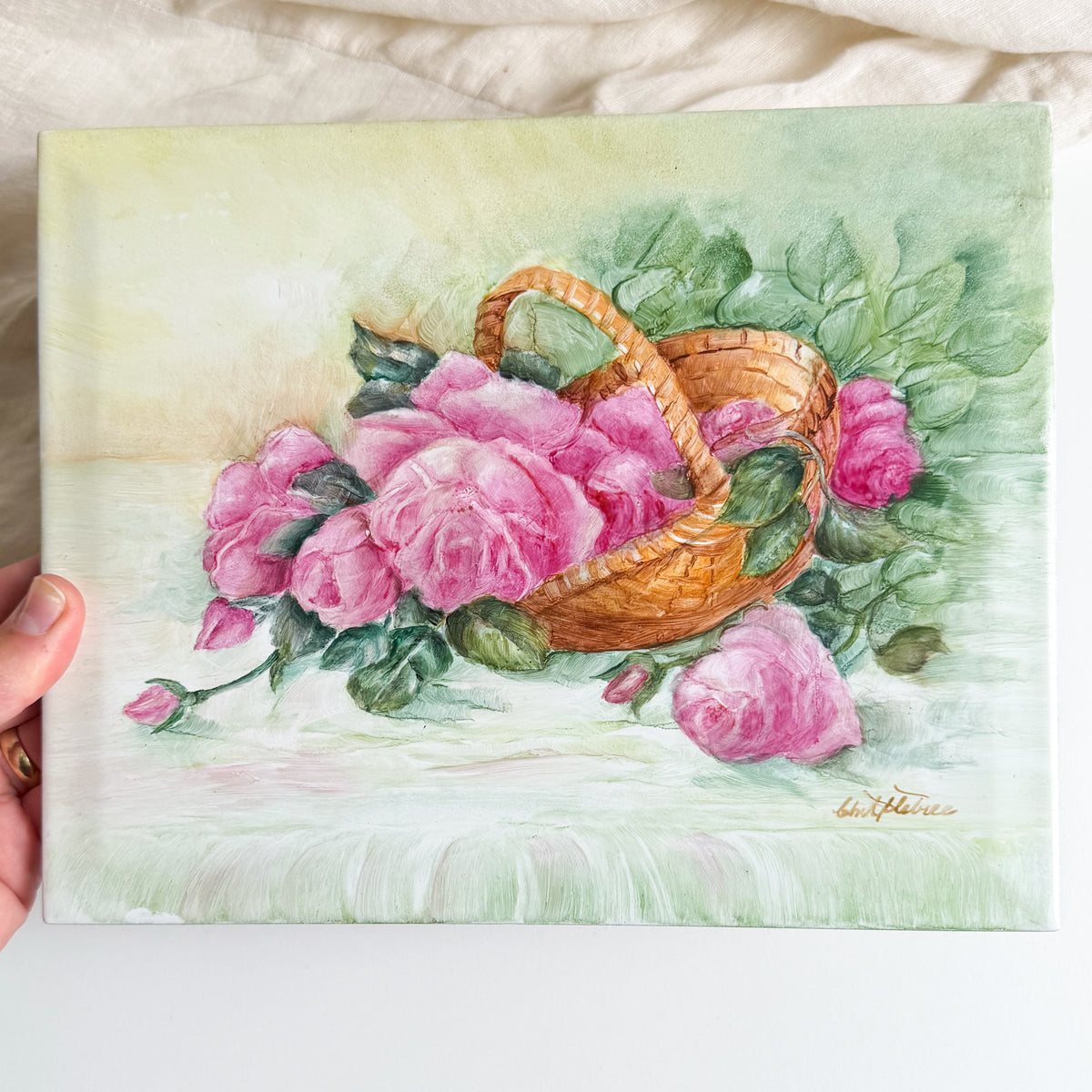 Hand Painted Floral Ceramic Tile