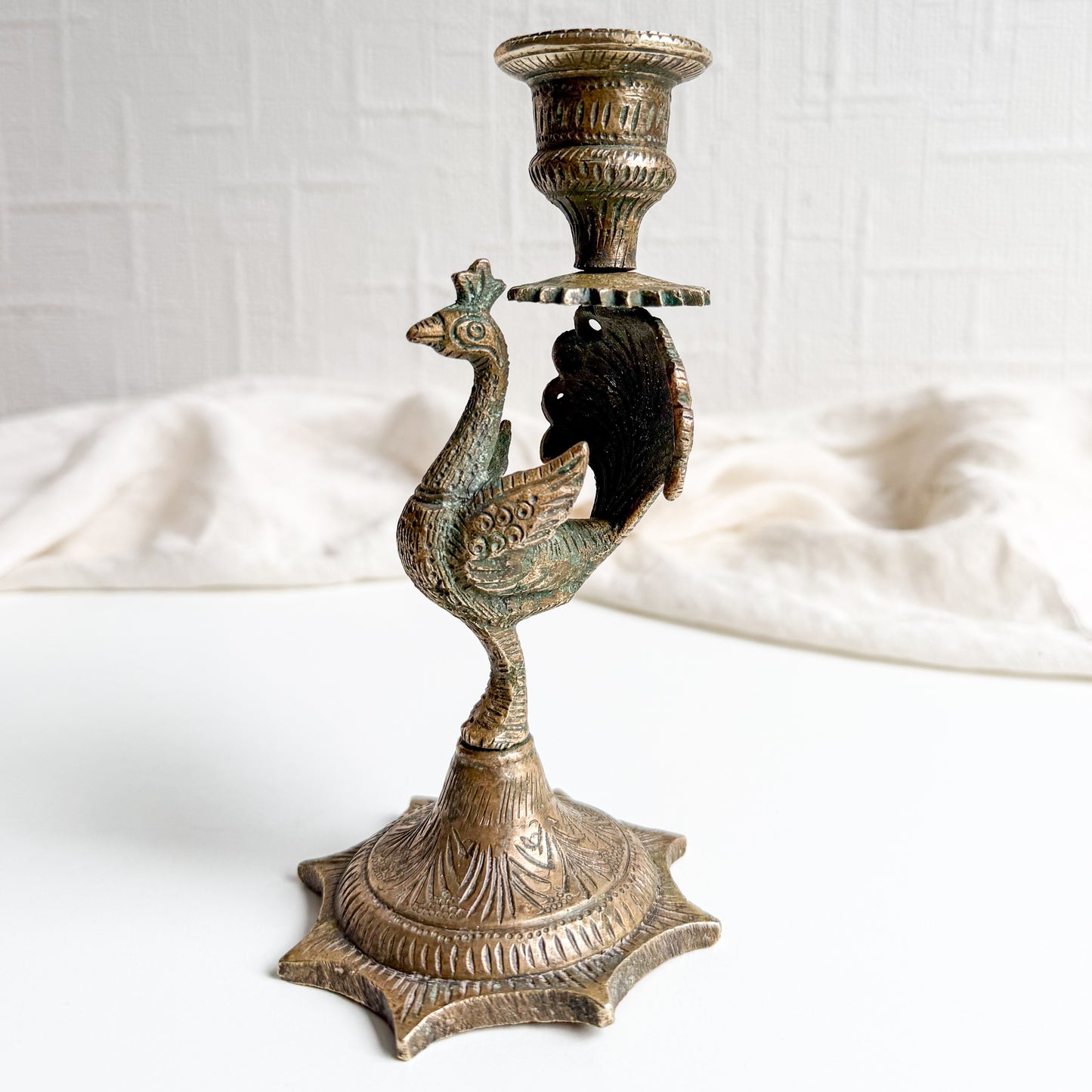 Brass Peacock Candle Holder