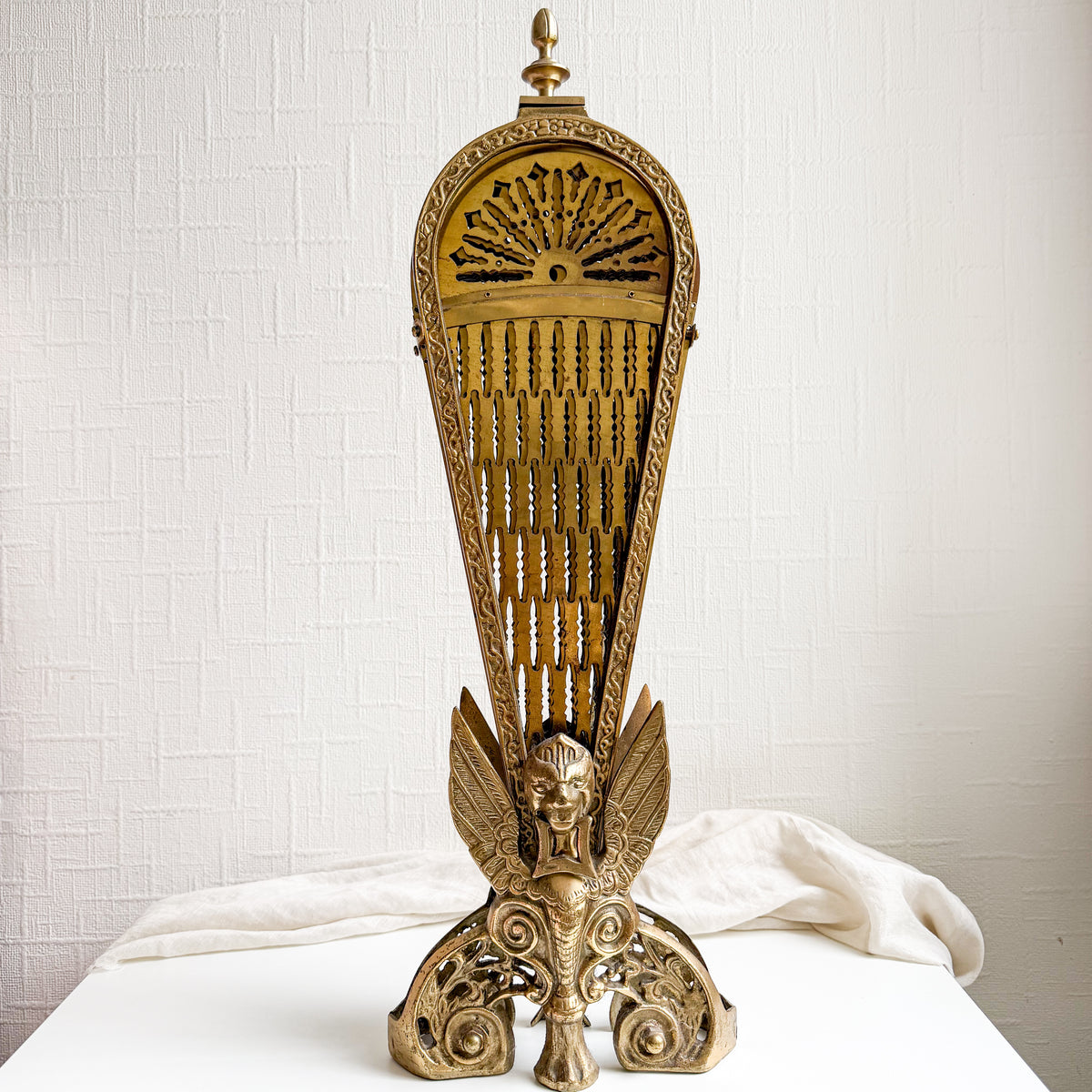 Antique Peacock Brass Fireplace Screen