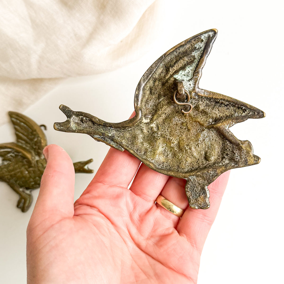 Pair of Brass Flying Ducks / Geese