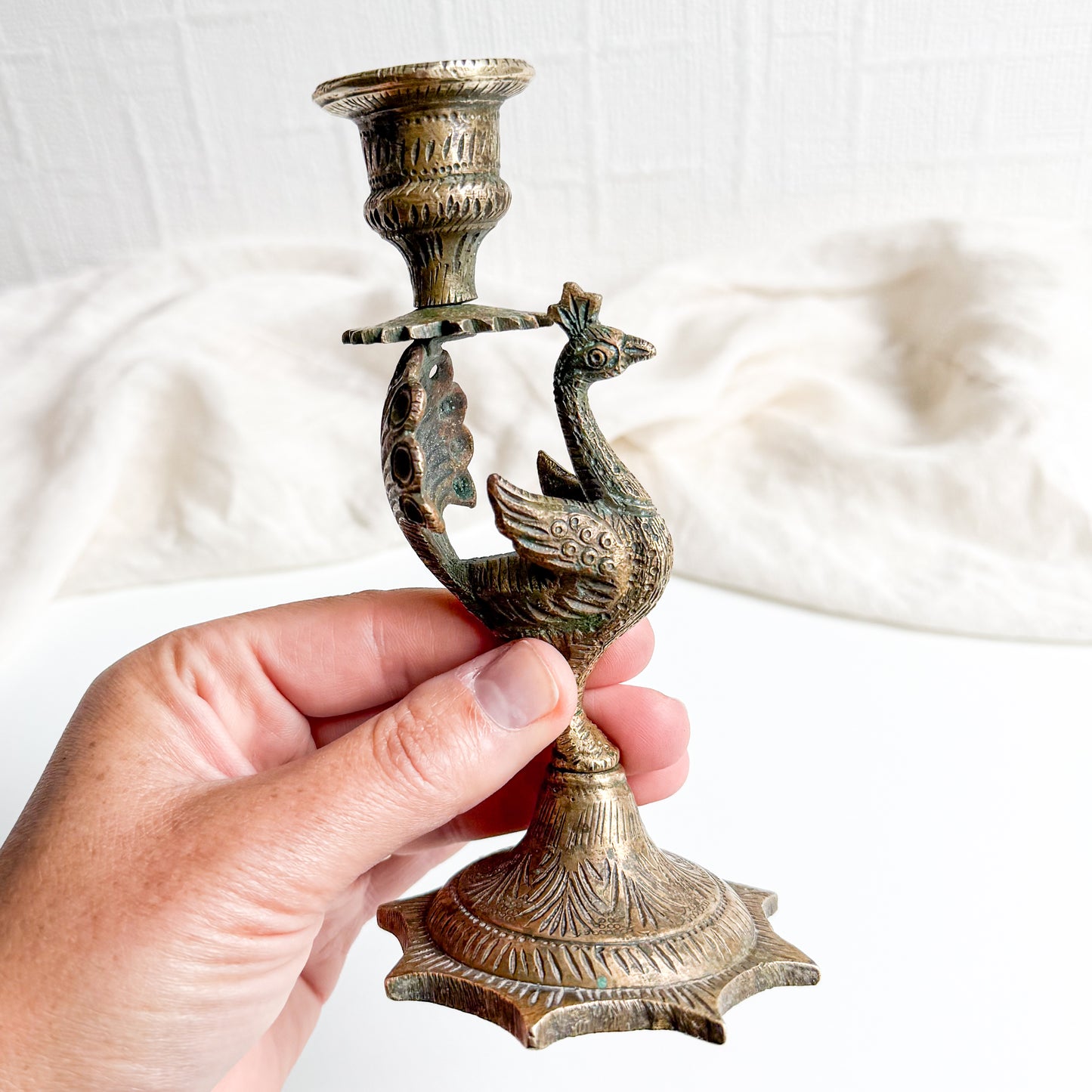 Brass Peacock Candle Holder