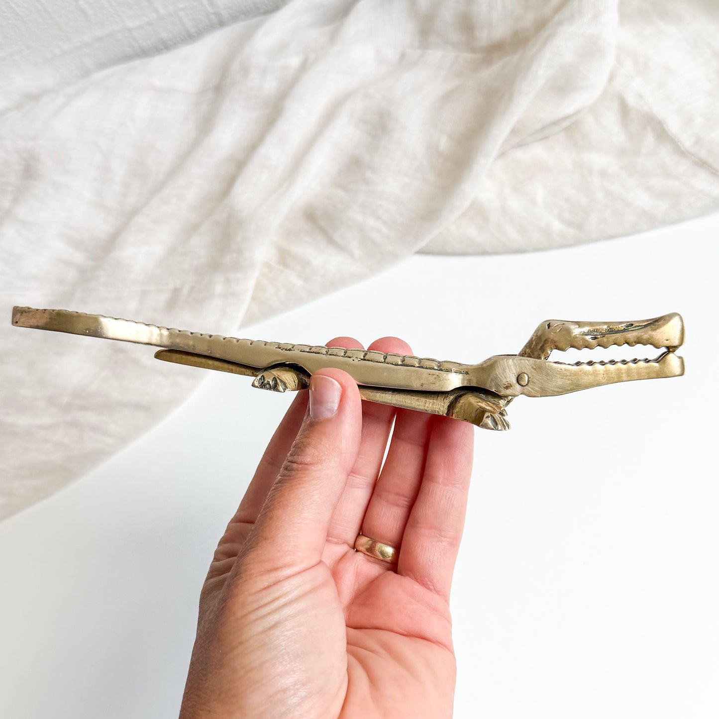 Vintage Brass Alligator Nutcracker