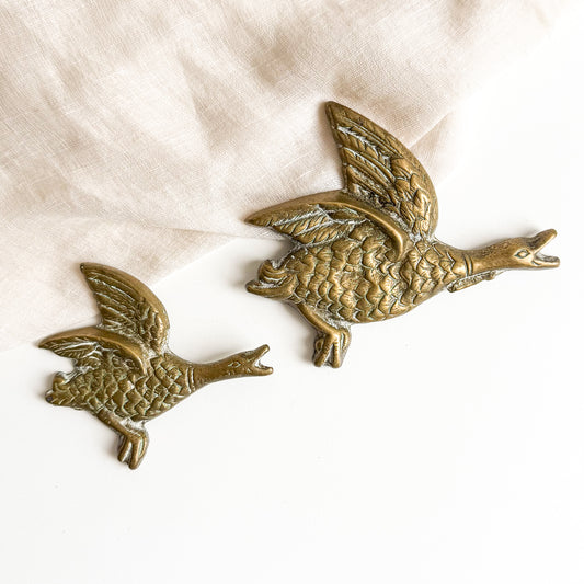 Pair of Brass Flying Ducks / Geese
