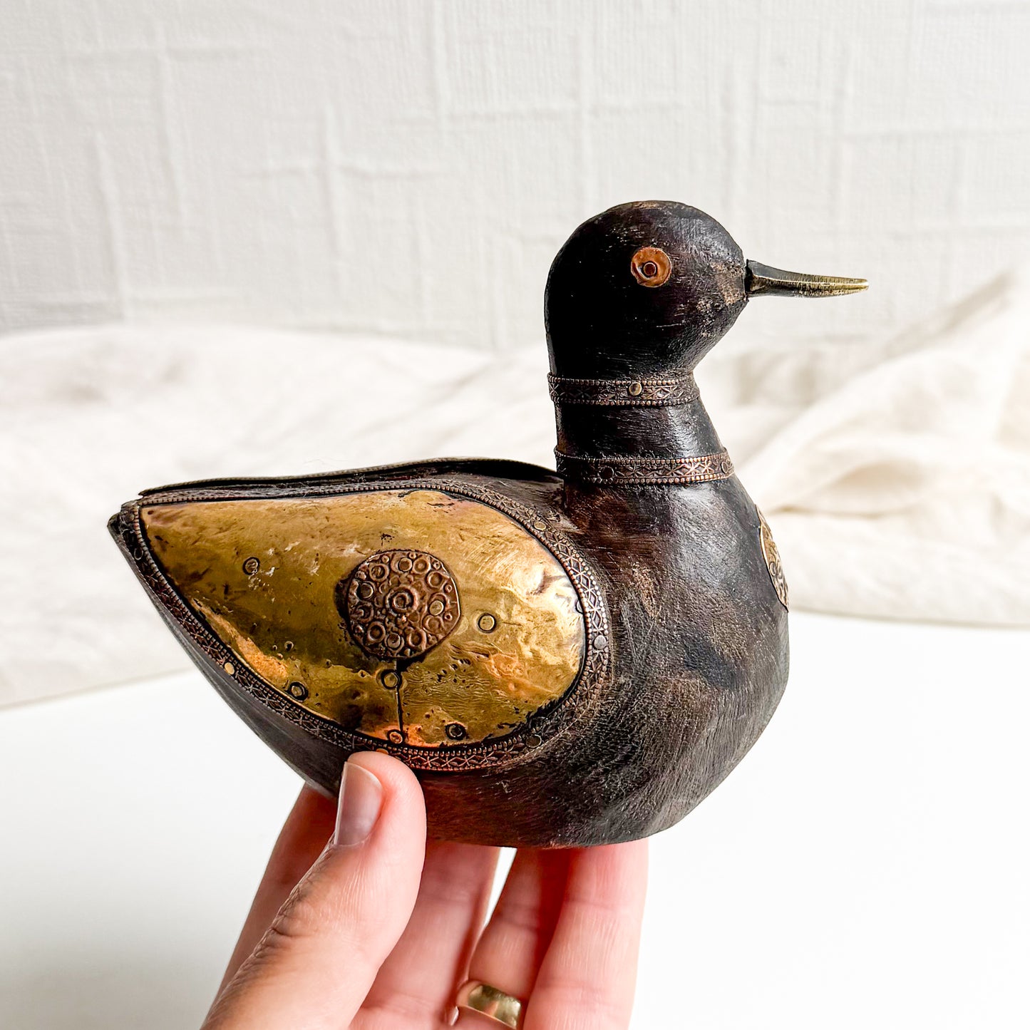 Wooden Duck with Brass Inlay