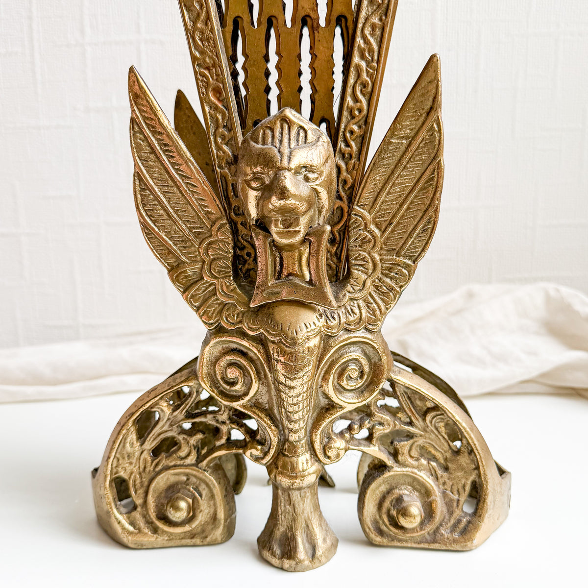 Antique Peacock Brass Fireplace Screen