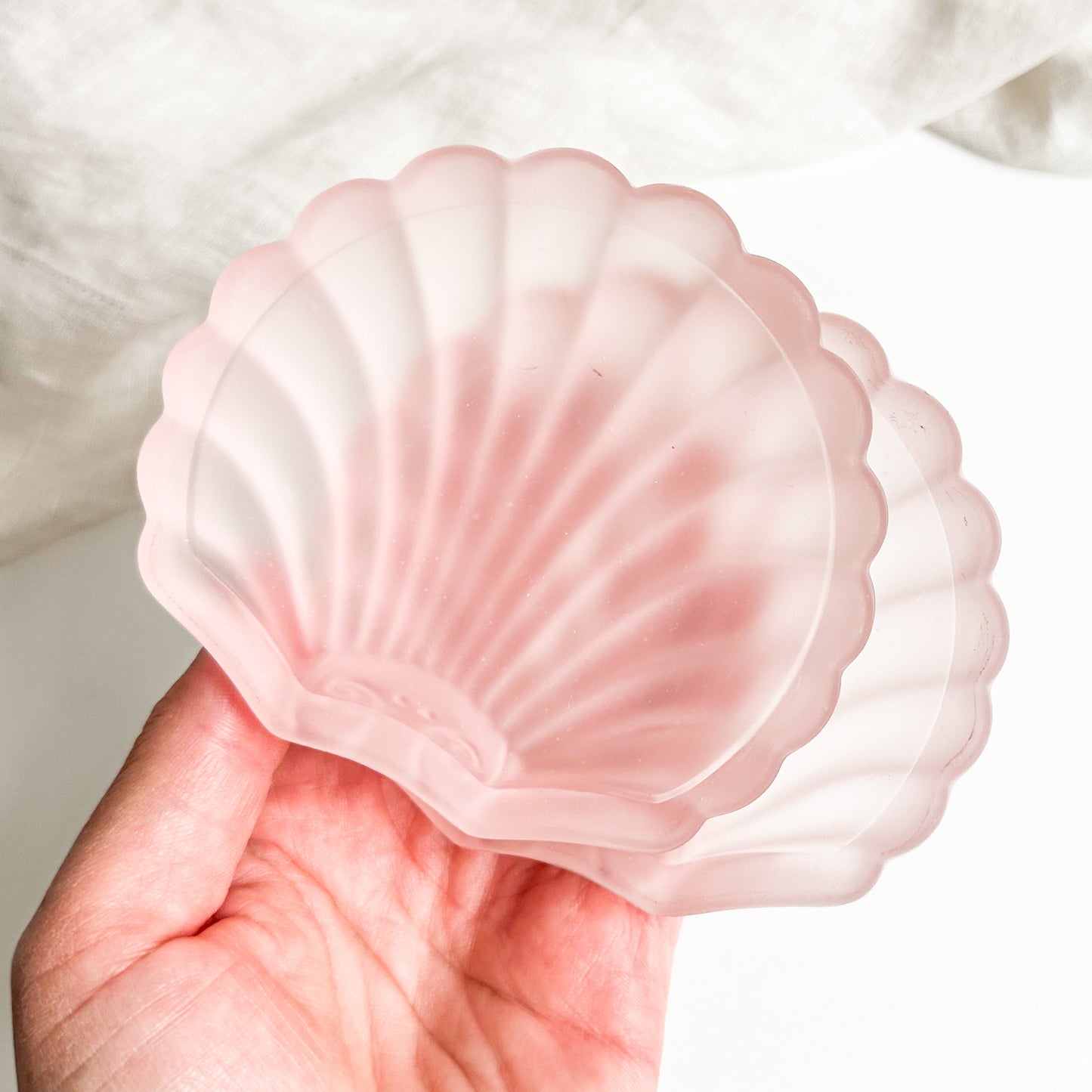 Pair of Pink Glass Shell Dishes