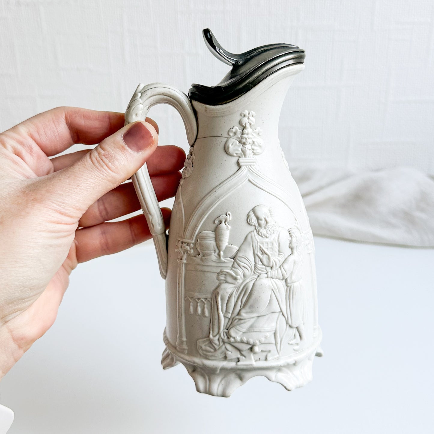 Victorian Moulded Jug with Pewter Lid