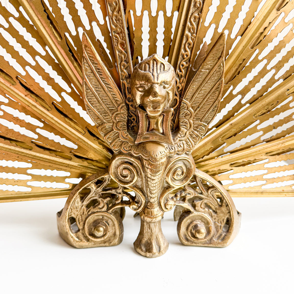 Antique Peacock Brass Fireplace Screen