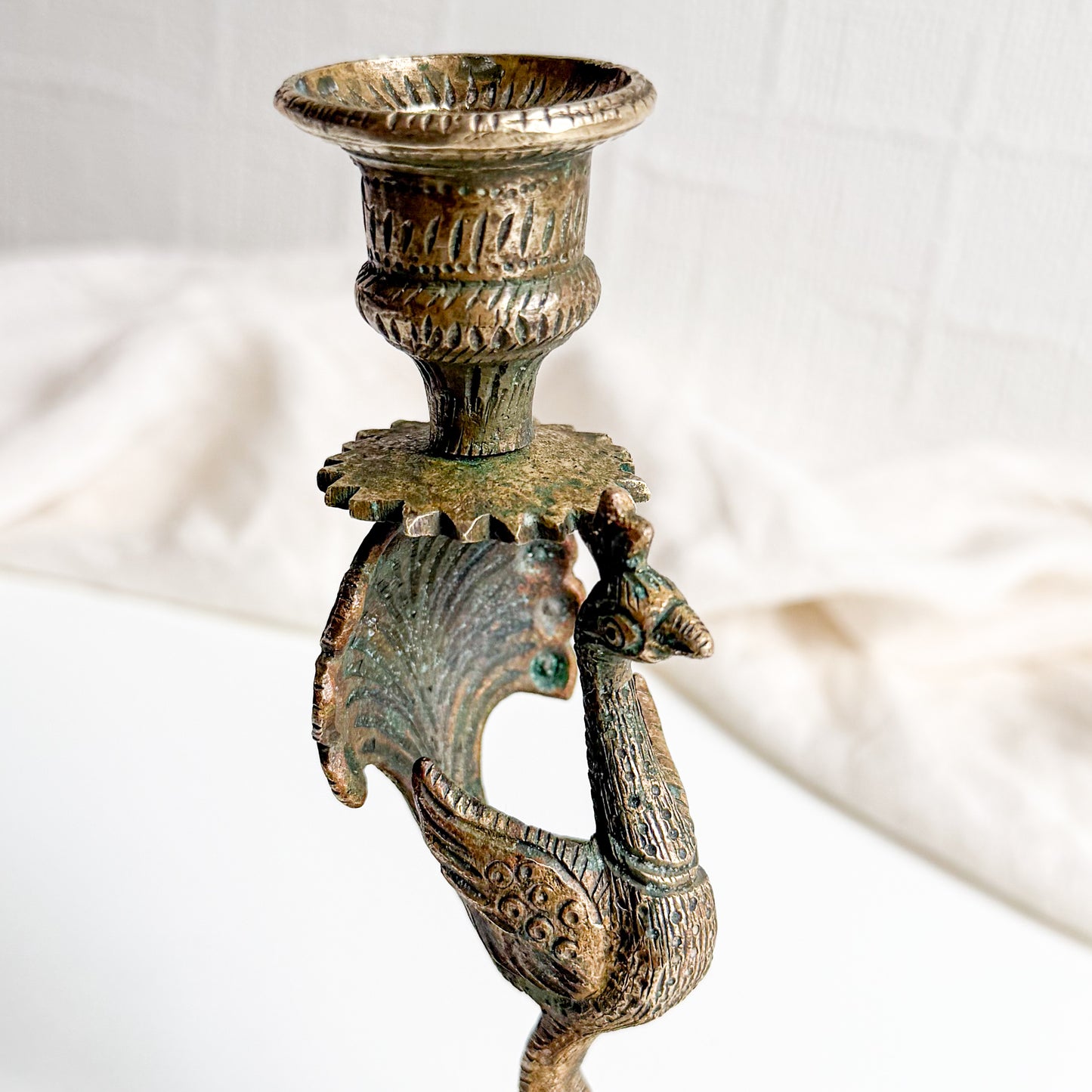 Brass Peacock Candle Holder