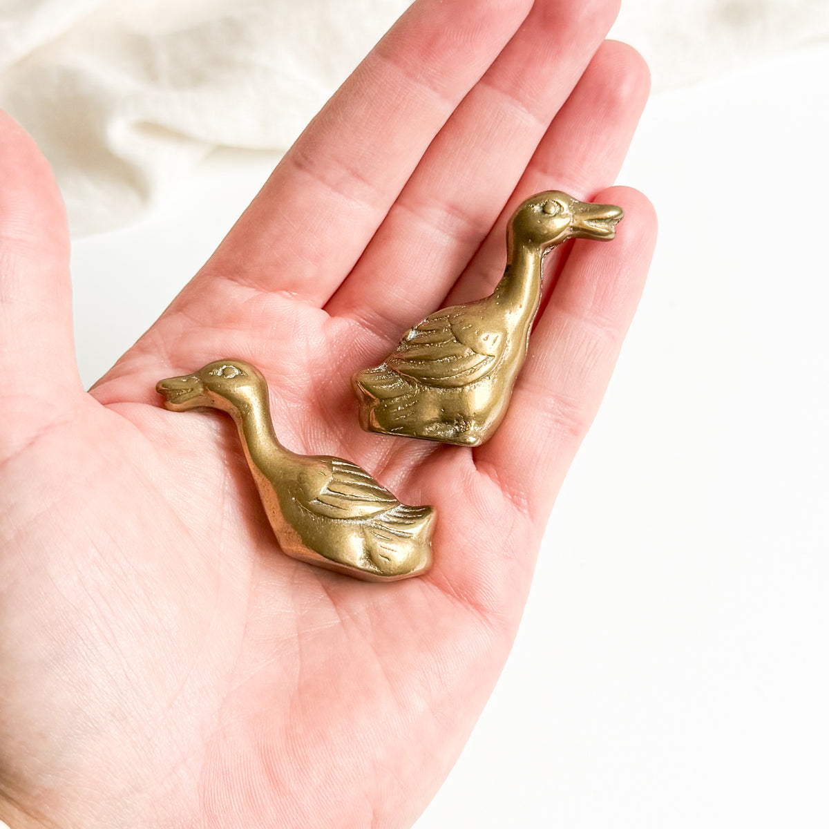 Pair of Small Brass Geese