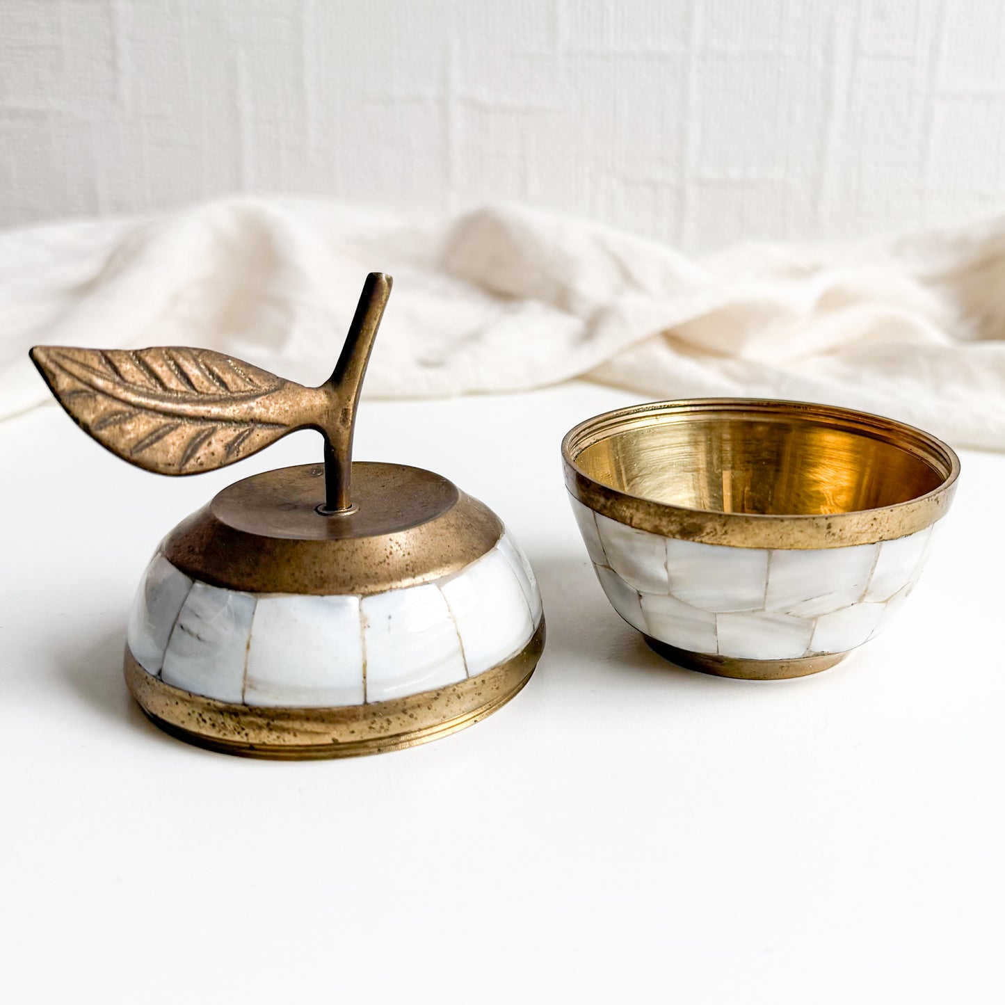 Brass and Mother of Pearl Apple Box 1