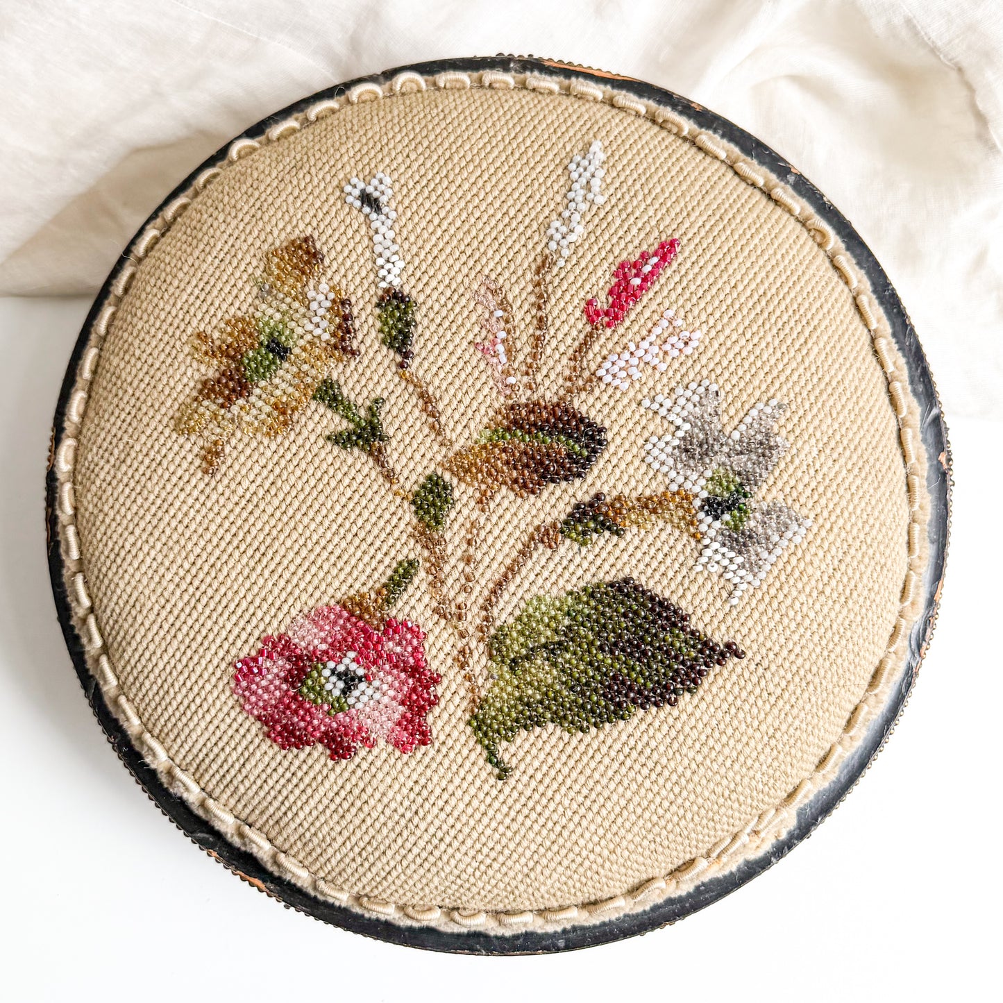 Victorian Footstool with Beadwork Embroidery