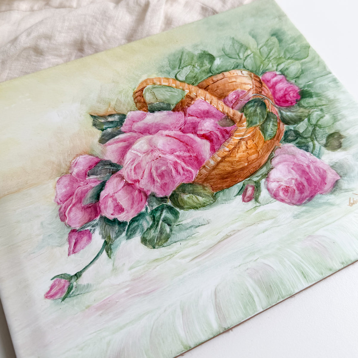 Hand Painted Floral Ceramic Tile