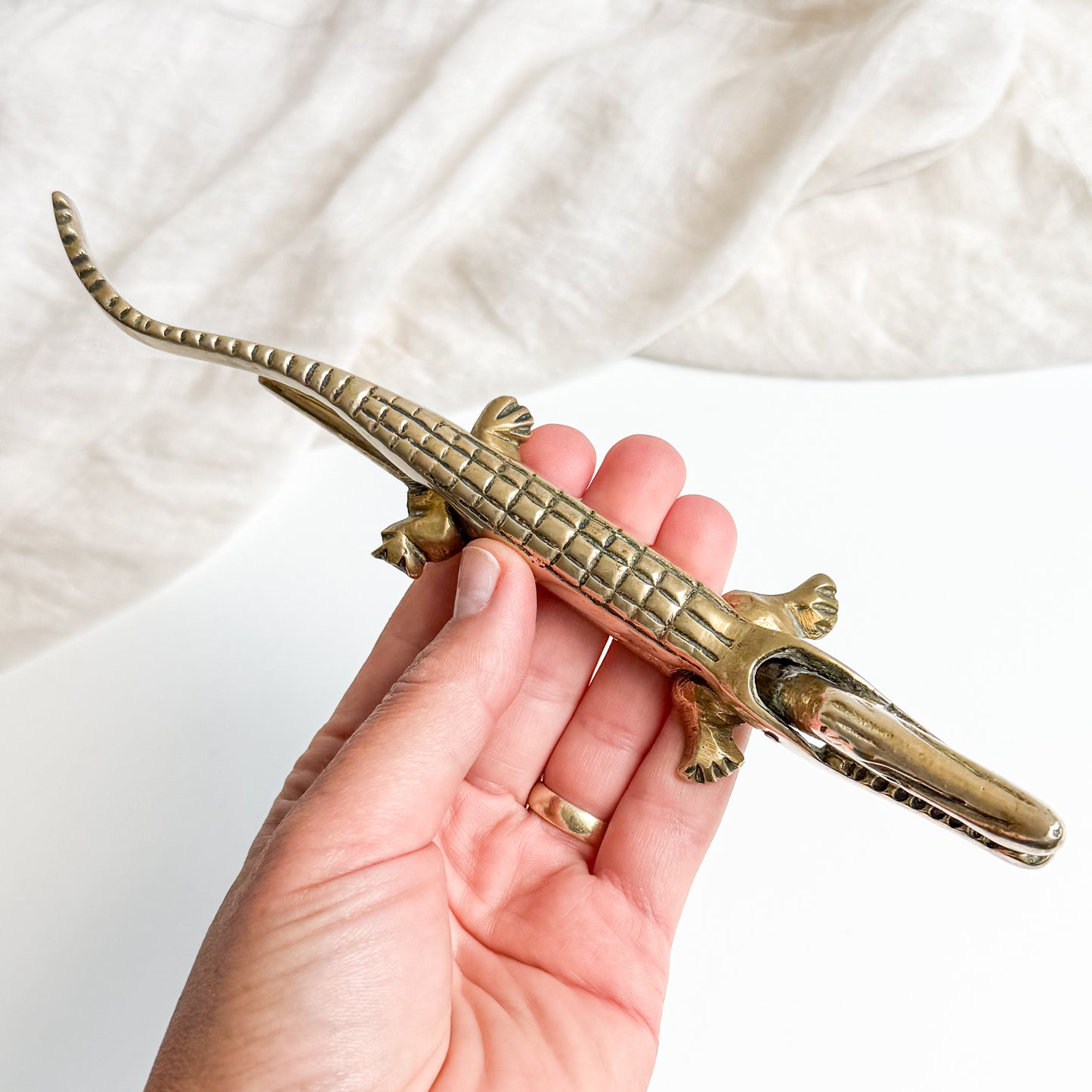 Vintage Brass Alligator Nutcracker