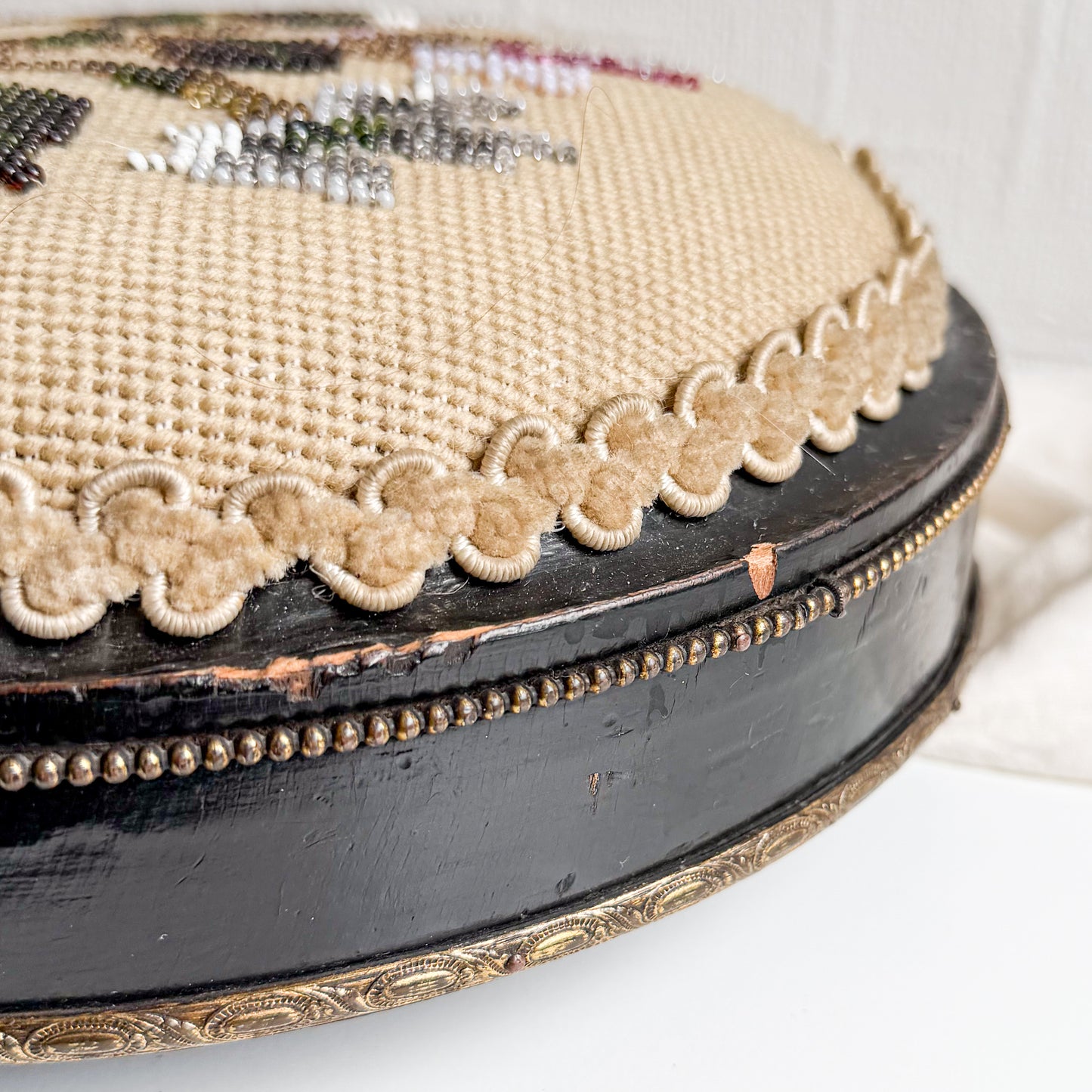 Victorian Footstool with Beadwork Embroidery