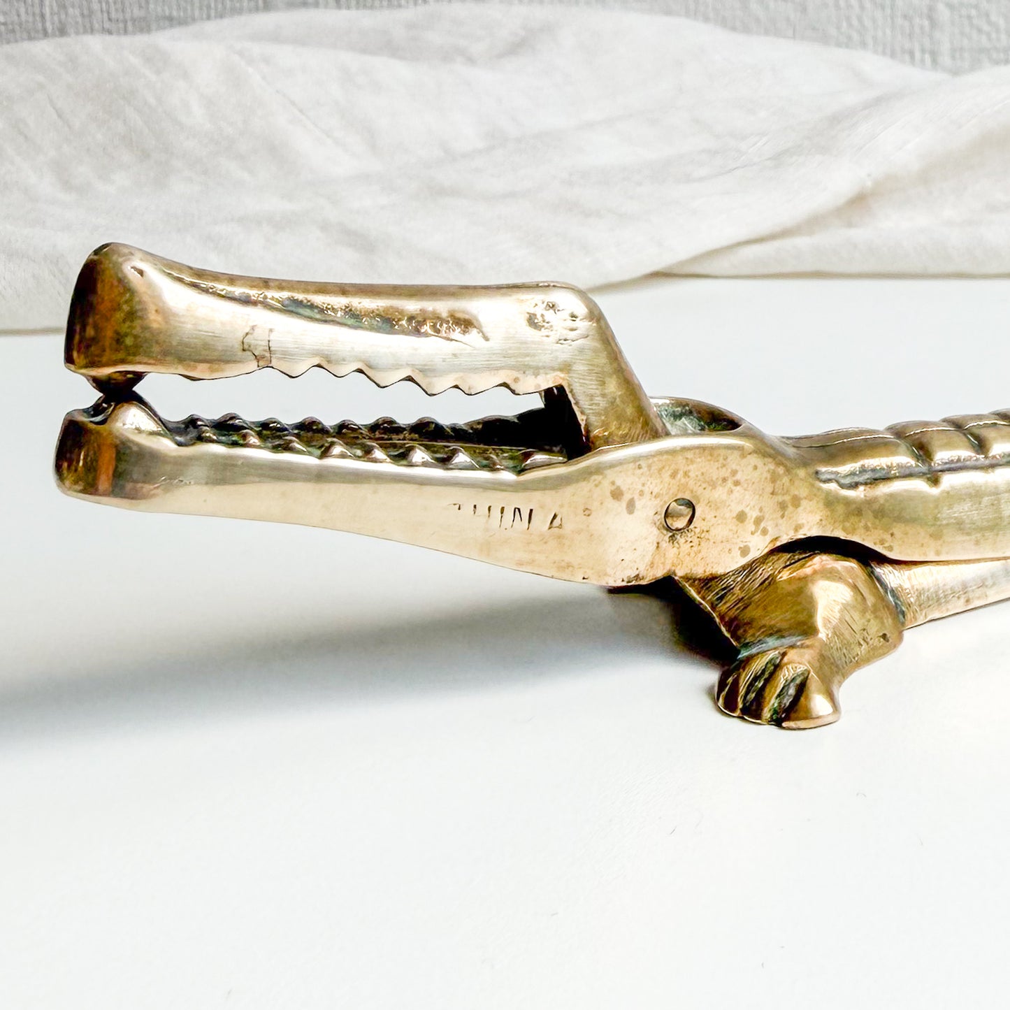 Vintage Brass Alligator Nutcracker