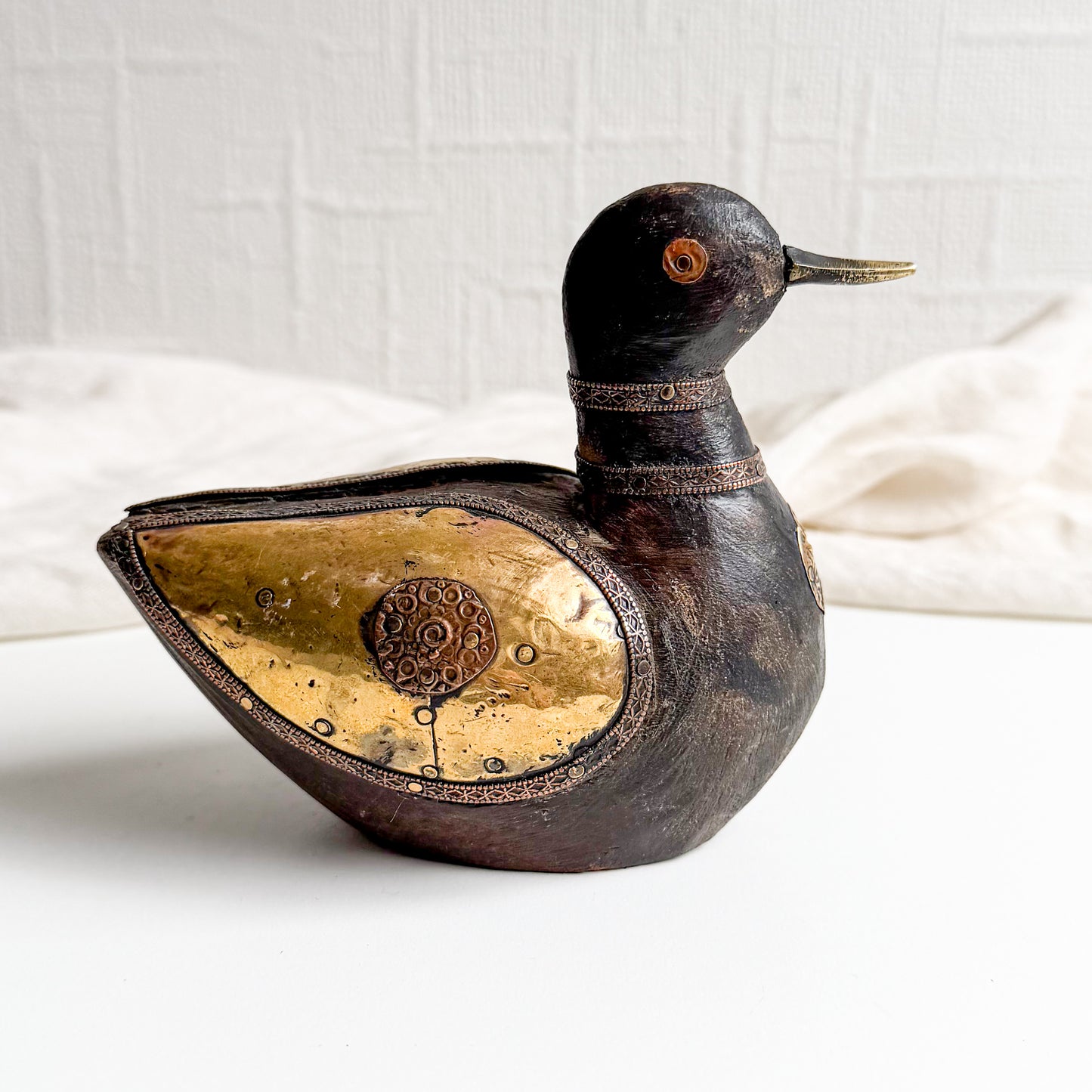 Wooden Duck with Brass Inlay