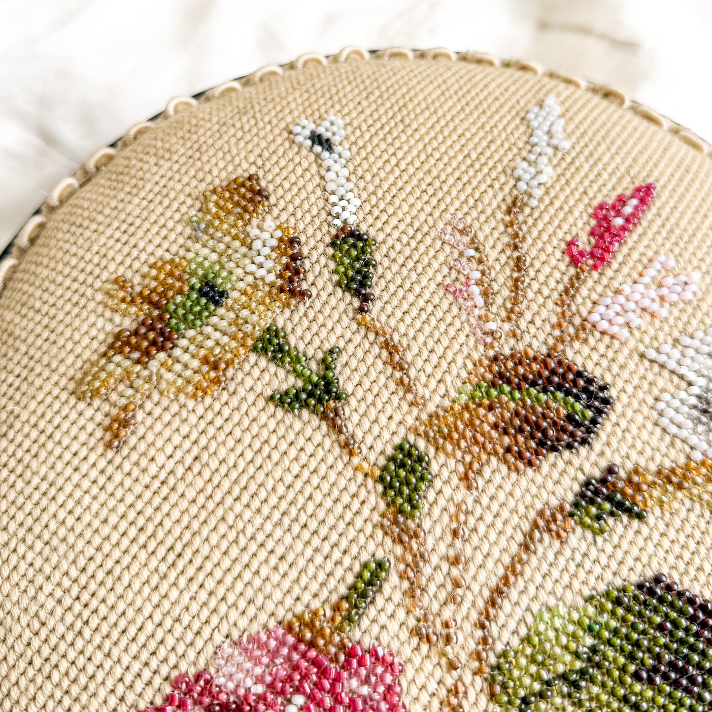 Victorian Footstool with Beadwork Embroidery
