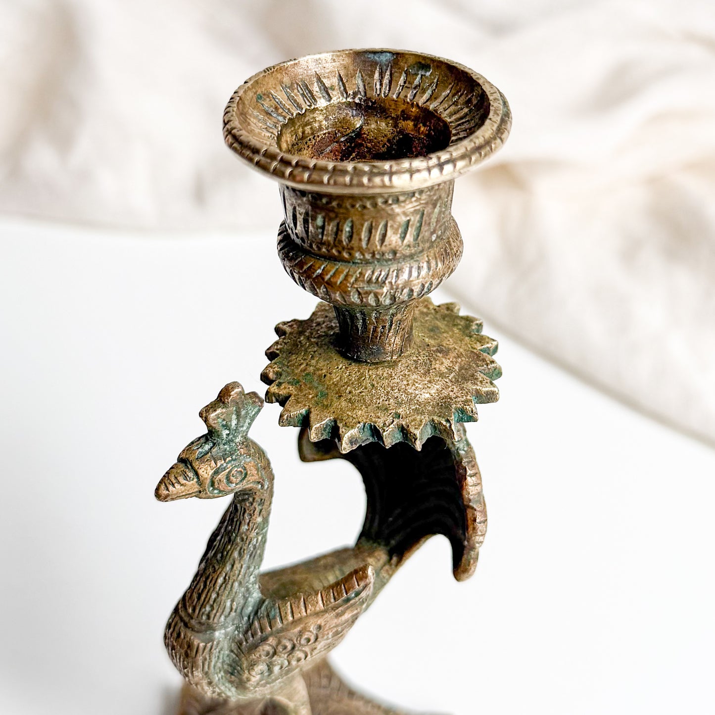 Brass Peacock Candle Holder