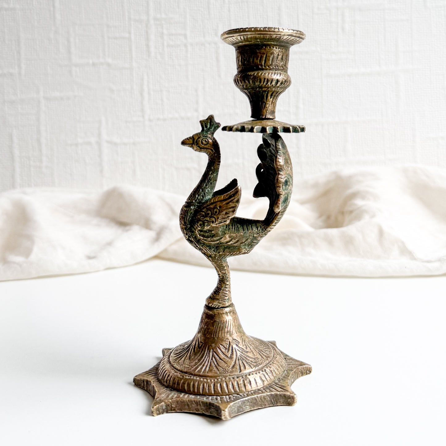 Brass Peacock Candle Holder