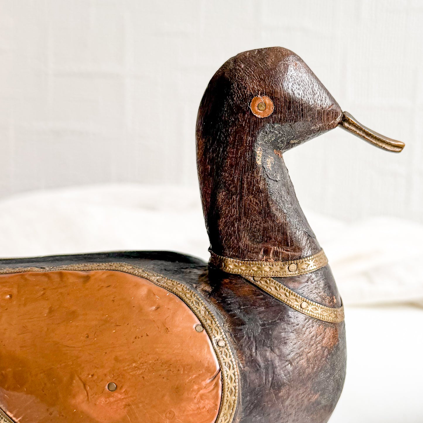 Pair of Wooden Ducks with Copper Wings