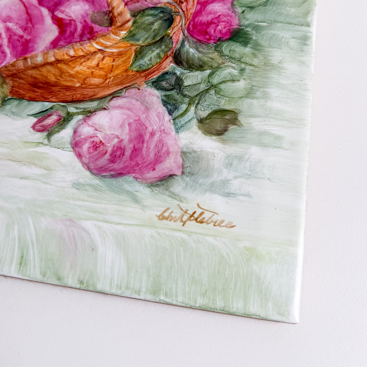 Hand Painted Floral Ceramic Tile
