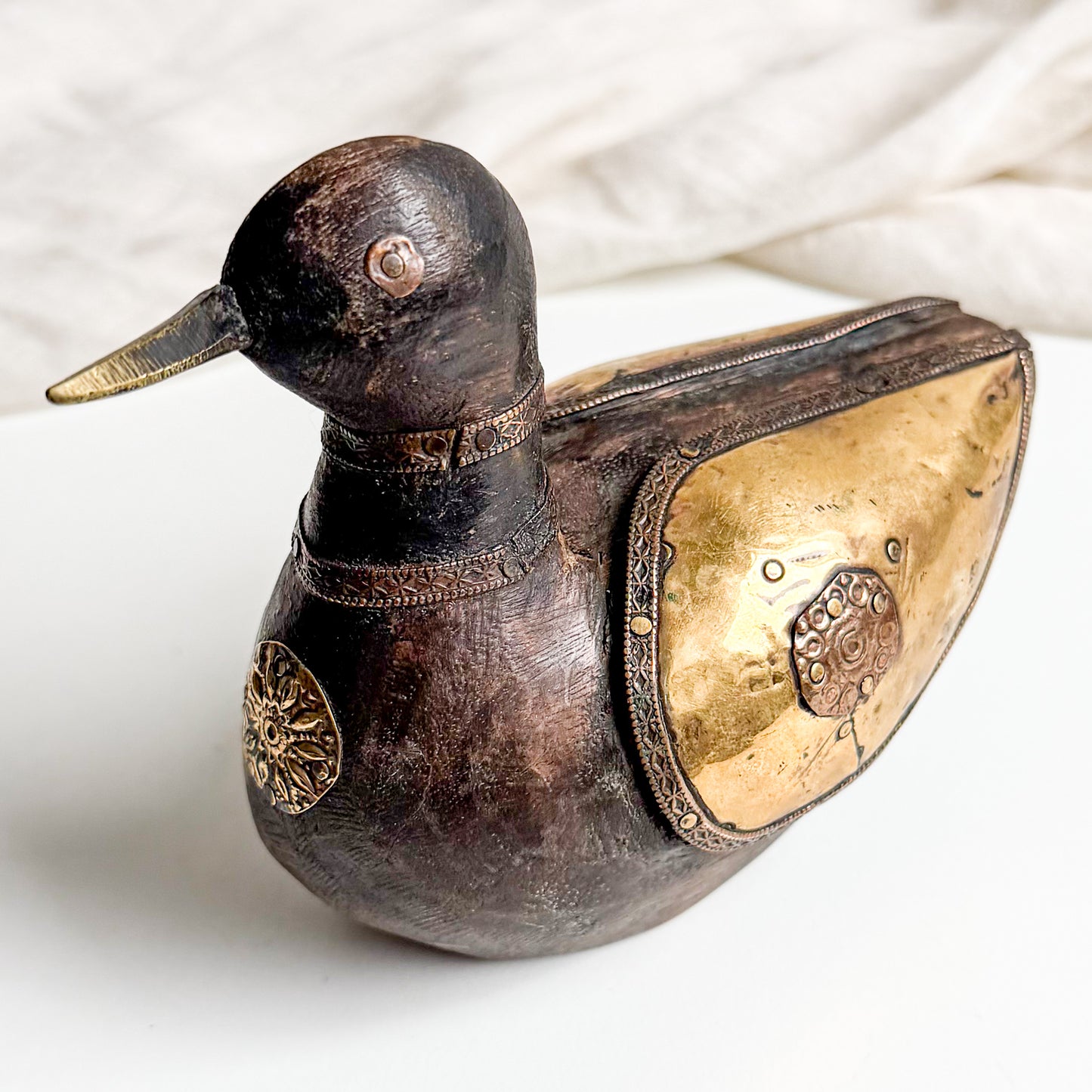 Wooden Duck with Brass Inlay