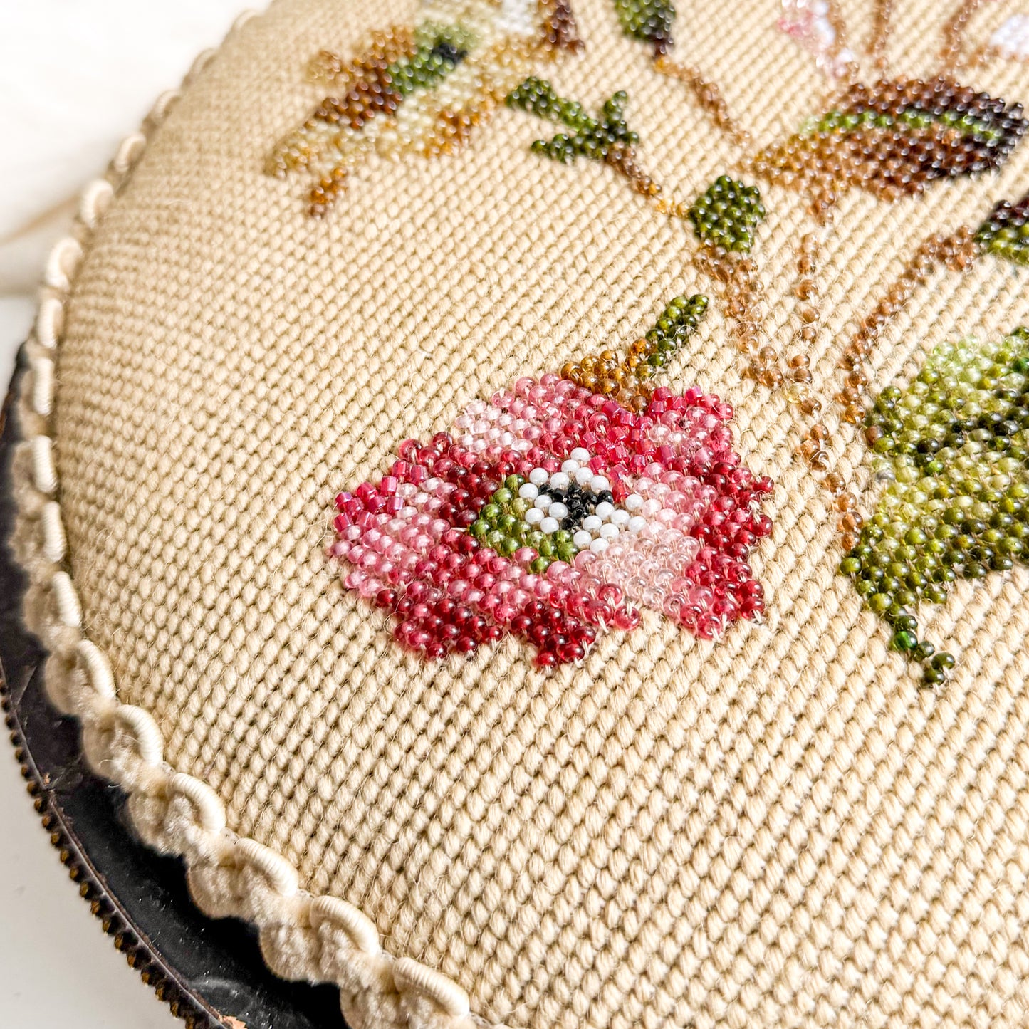 Victorian Footstool with Beadwork Embroidery