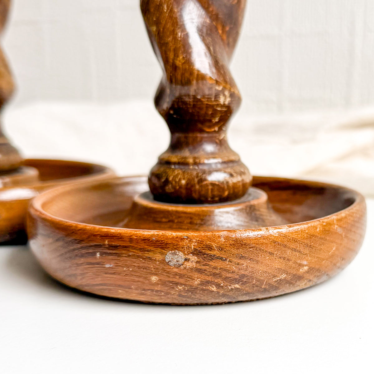 Pair of Oak Barley Twist Candlesticks