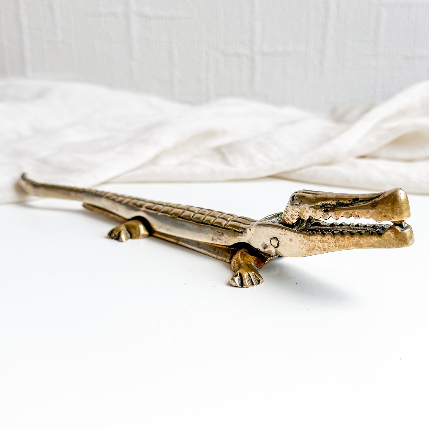 Vintage Brass Alligator Nutcracker