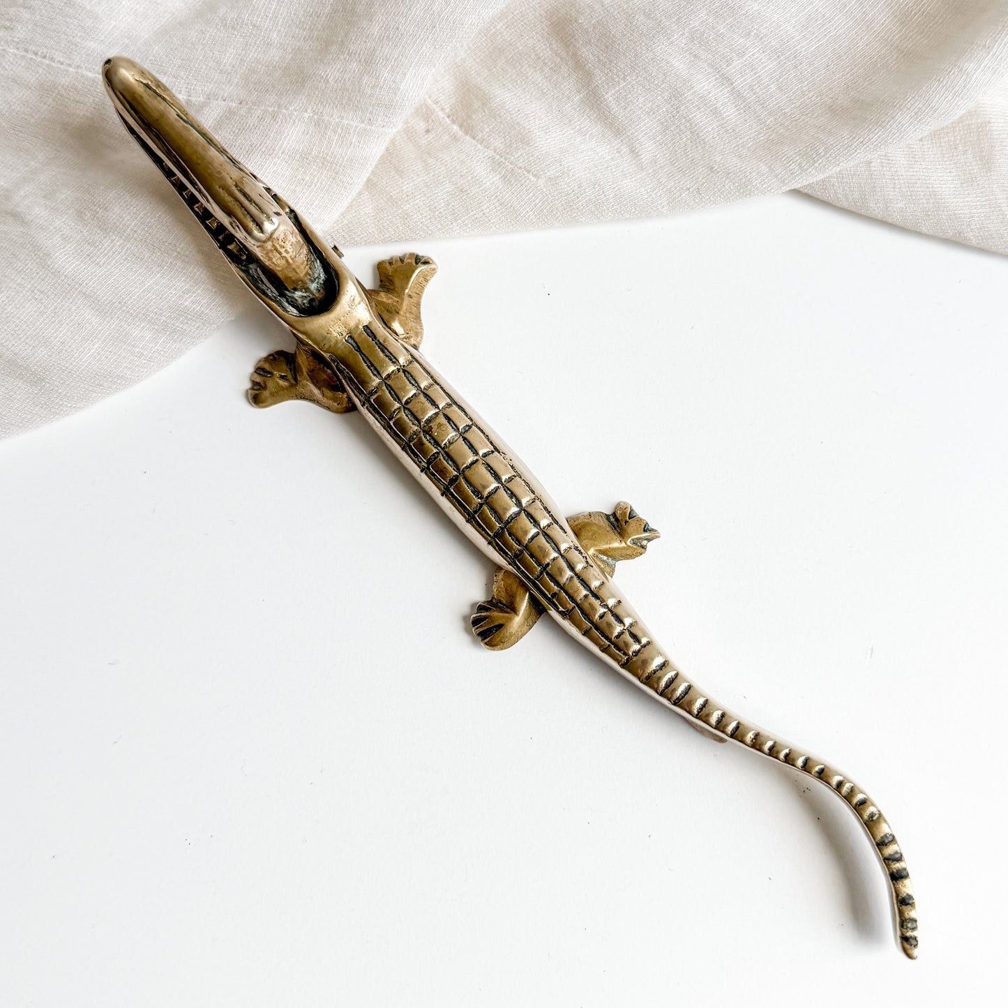 Vintage Brass Alligator Nutcracker