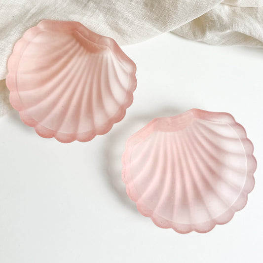 Pair of Pink Glass Shell Dishes