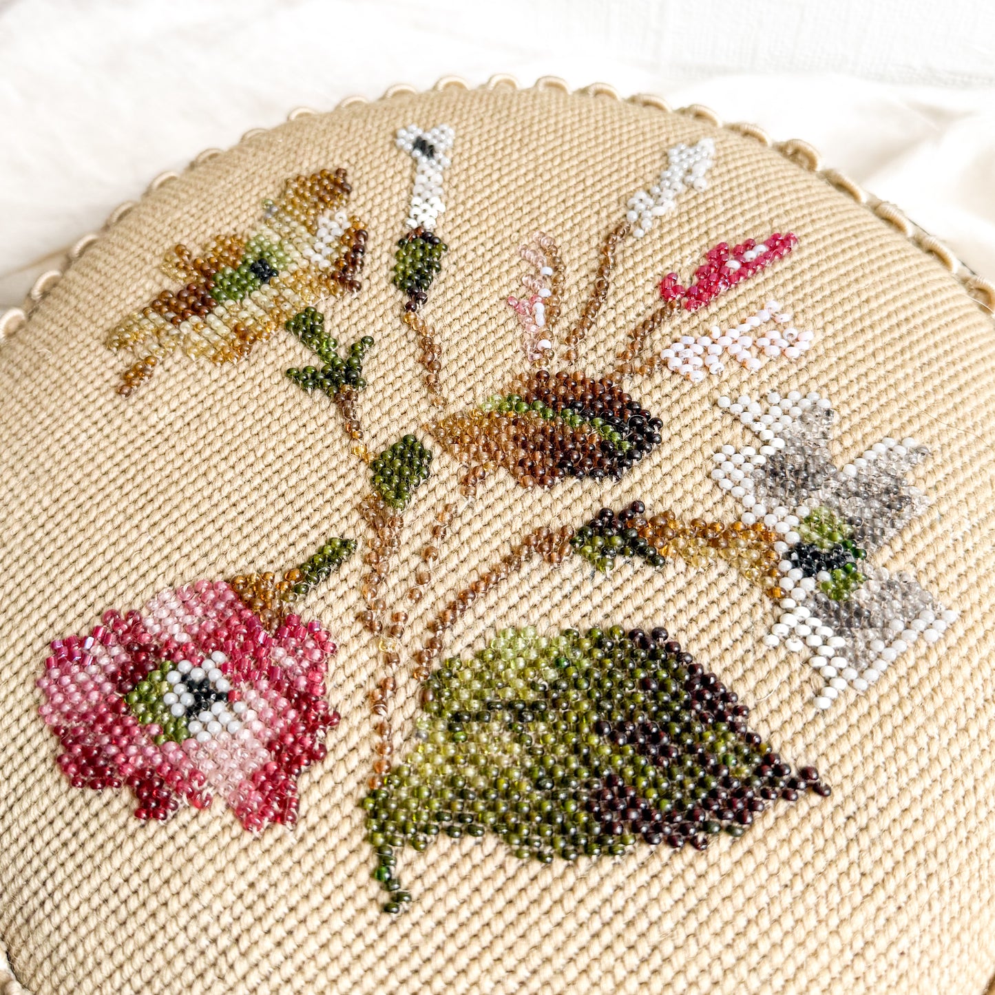 Victorian Footstool with Beadwork Embroidery