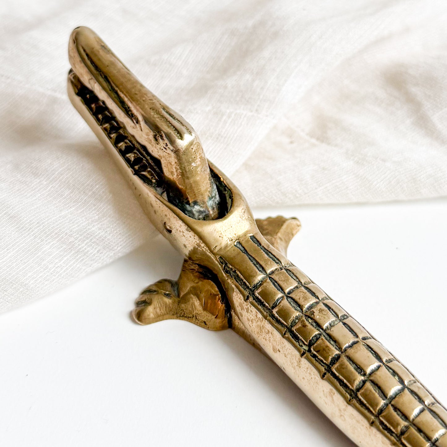 Vintage Brass Alligator Nutcracker