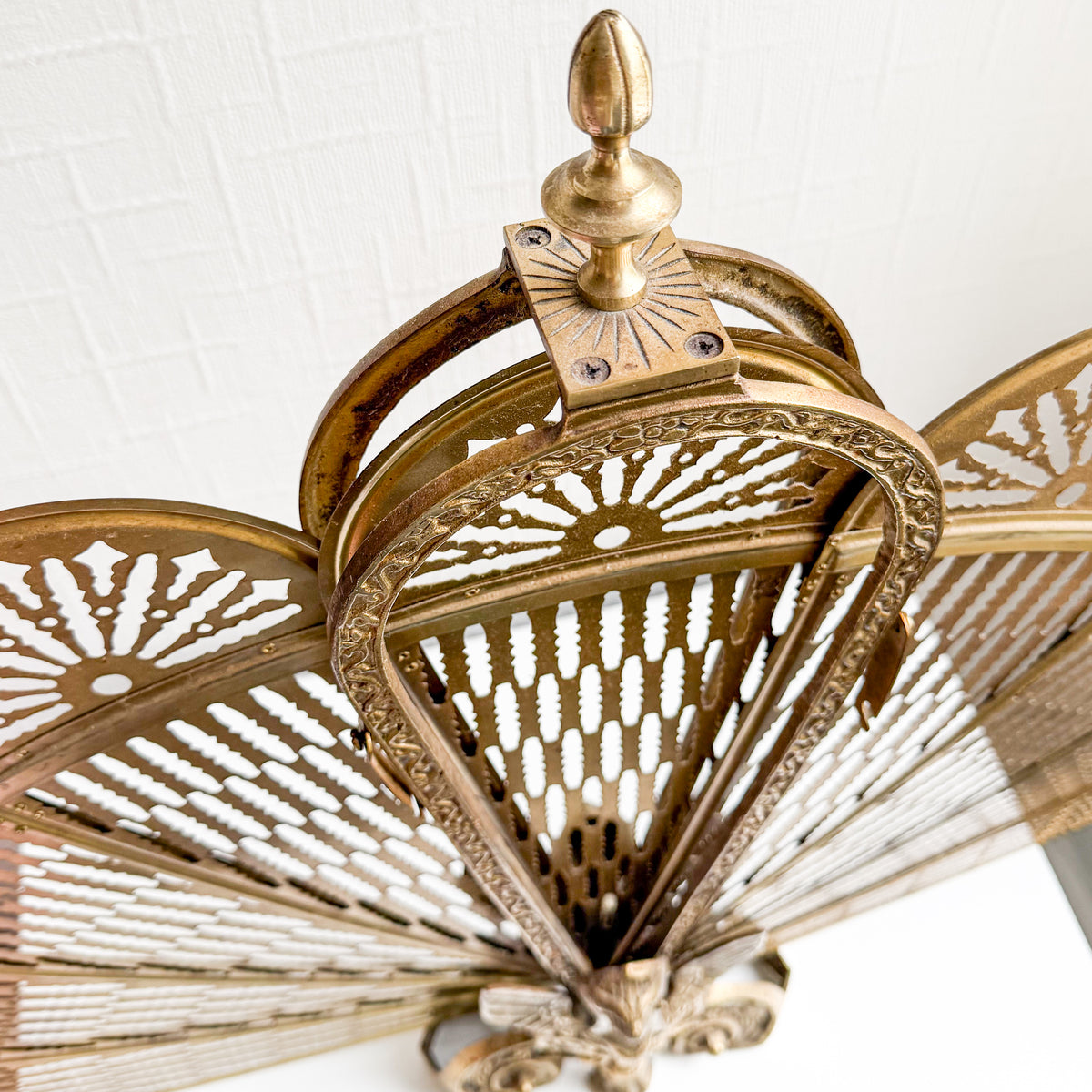 Antique Peacock Brass Fireplace Screen