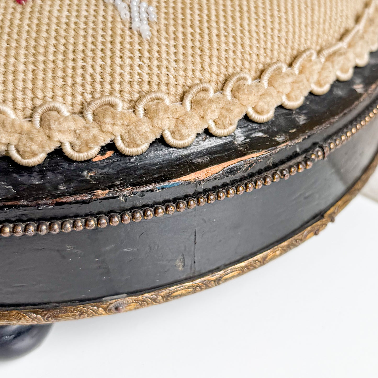 Victorian Footstool with Beadwork Embroidery