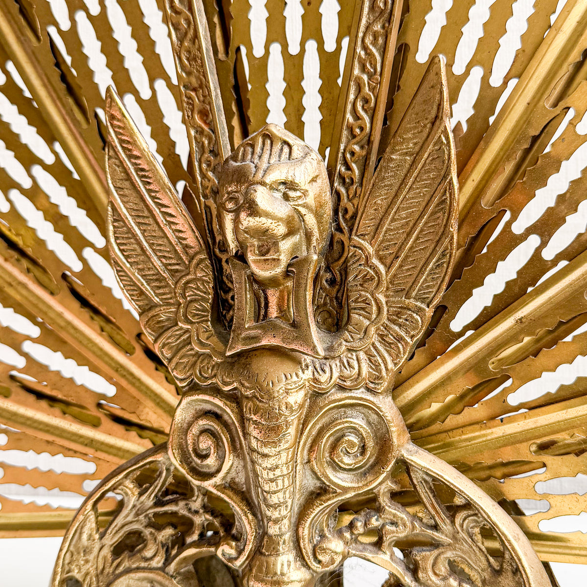 Antique Peacock Brass Fireplace Screen